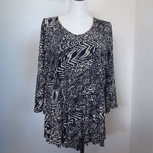 Susan Graver Tunic Top Tiered Layered Animal Print Liquid Knit Womens X Large - Picture 6 of 11